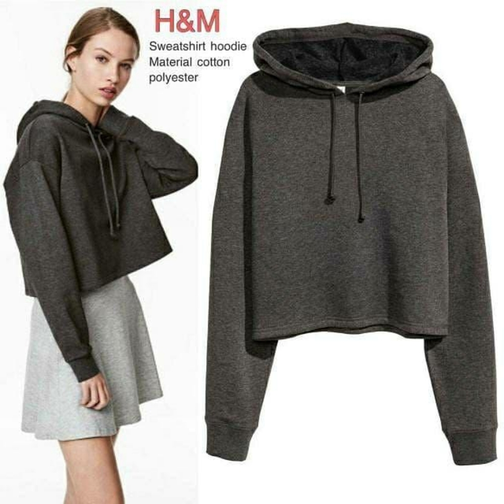 🆑️3/$15 H&M Women's Charcoal Gray Hoodie Crop Top SZ Small